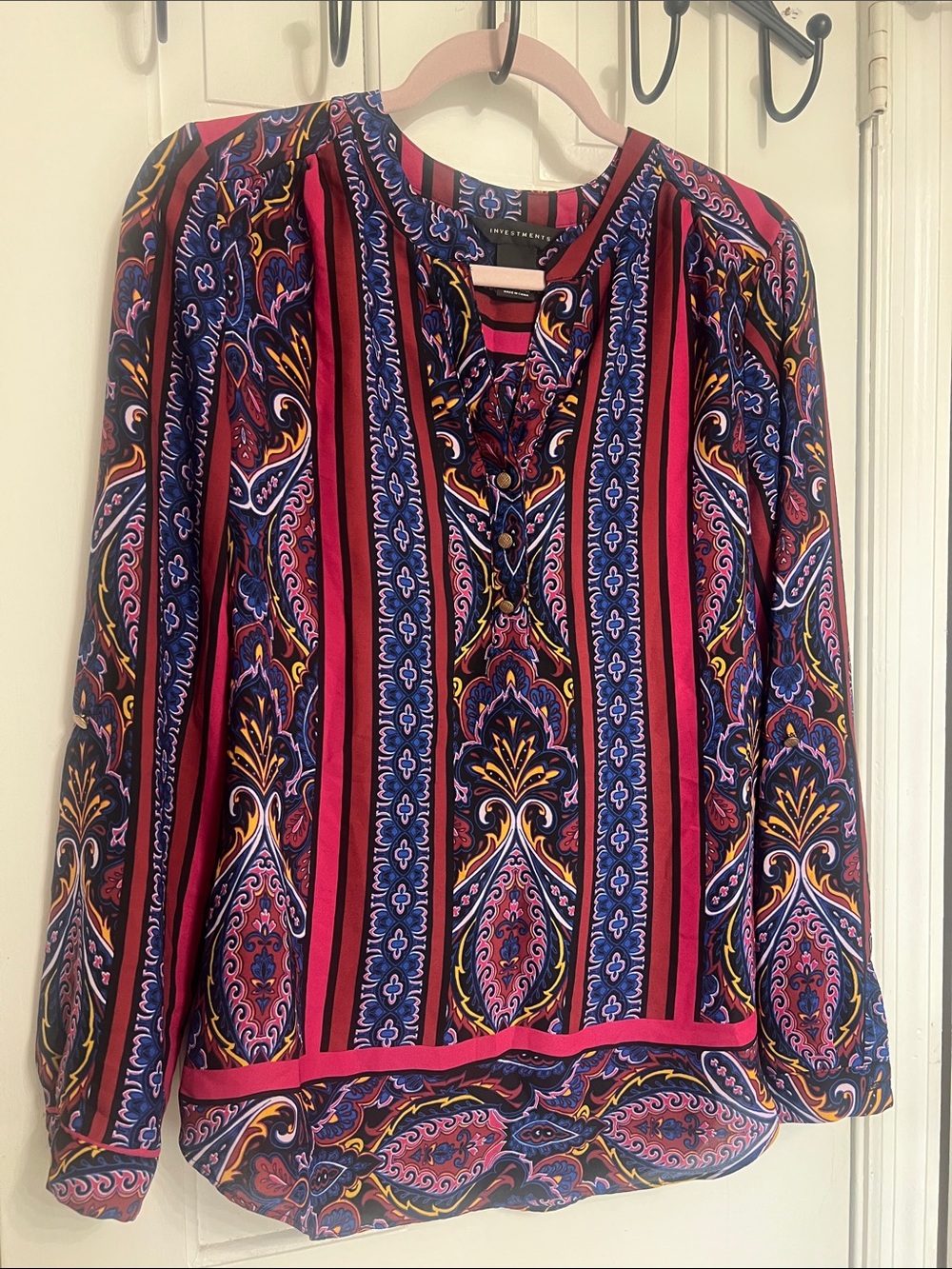 Investments Multicolor Paisley-Stripe Long Sleeve Top